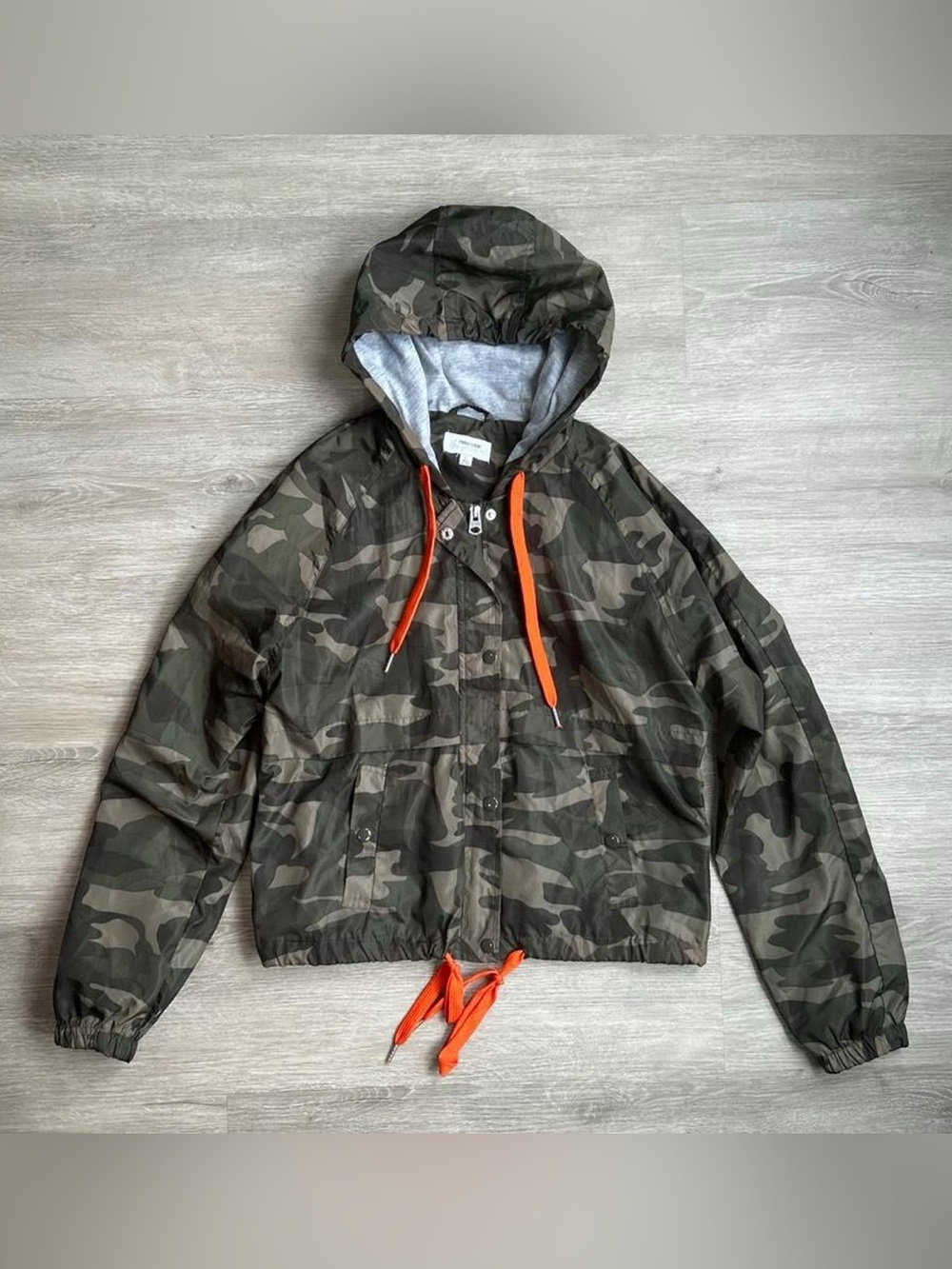 Supreme New Look Woman’s Camo Hooded Windbreaker with Orange Drawcords